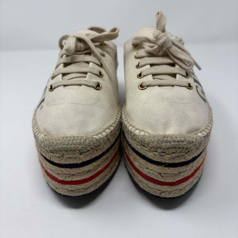 GUCCI Espadrille Sneaker Womens 38.5 / 8.5 US GUCCI Logo Prints Platform Wedge - Picture 3 of 15